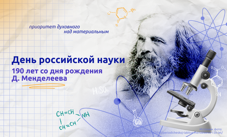 190 ЛЕТ СО ДНЯ РОЖДЕНИЯ Д. И. МЕНДЕЛЕЕВА. ДЕНЬ РОССИЙСКОЙ НАУКИ.